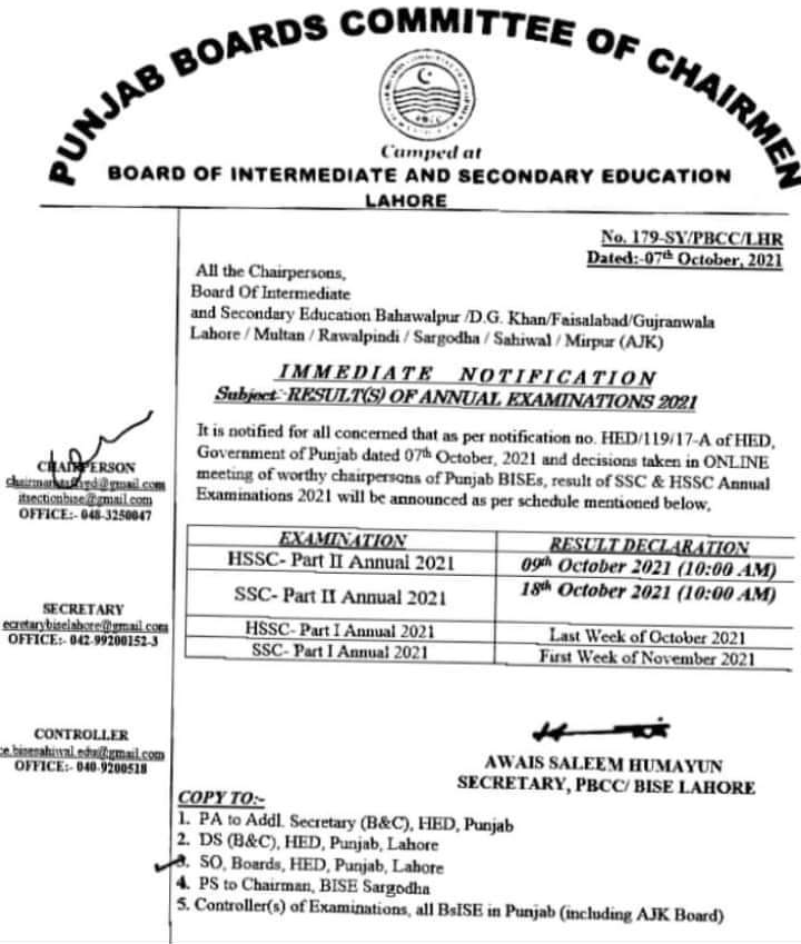 BISE Lahore Matric and Inter Results 2021 Check Online By Roll Number