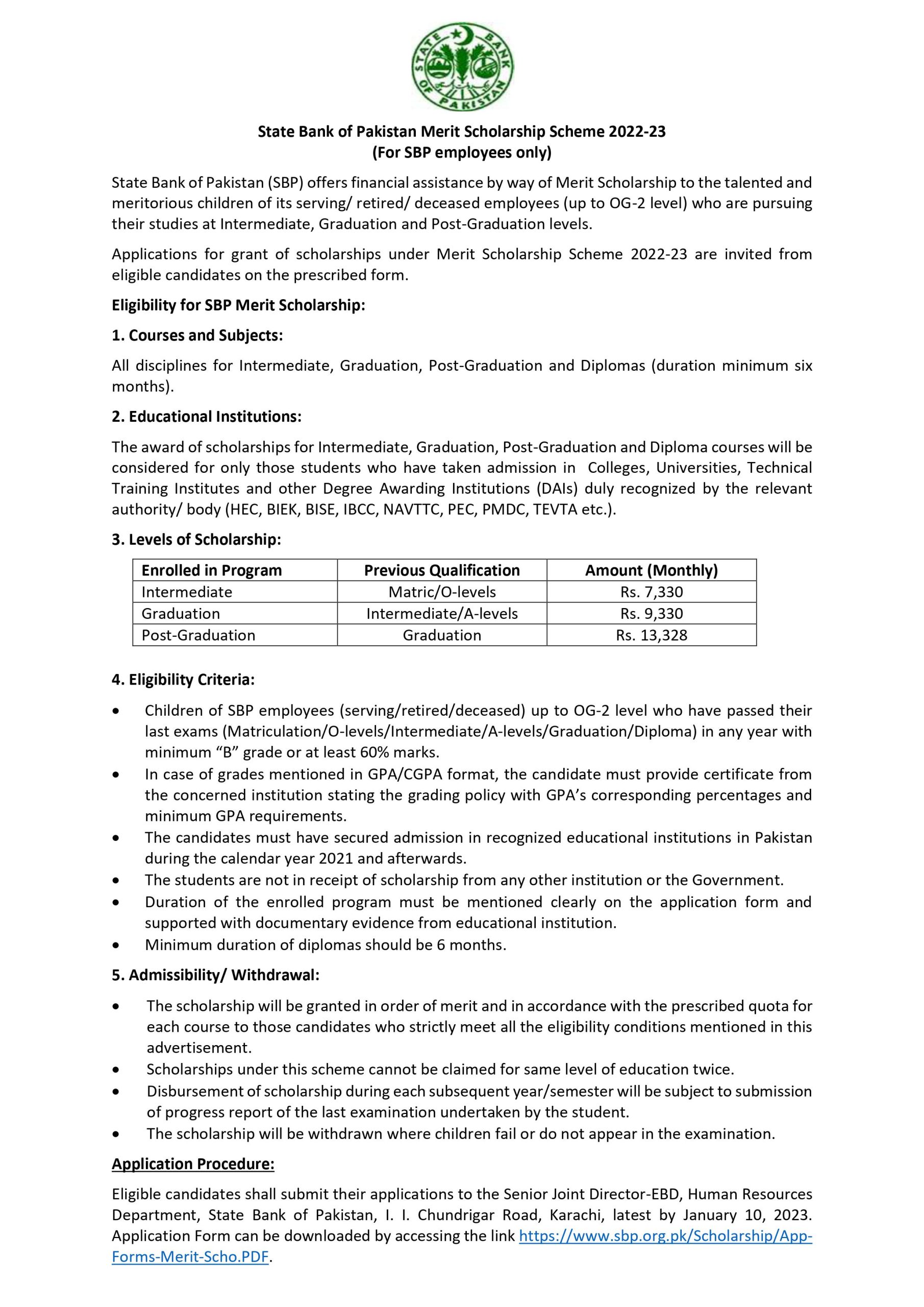 SBP Merit ScholerShip Scheme 2024 |State Bank Of Pakistan