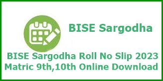 BISE Sargodha Roll No Slip Matric 9th,10th Online Download