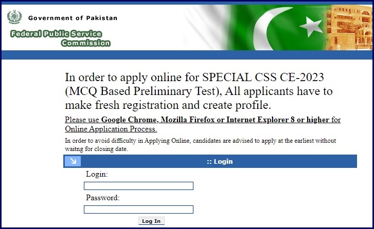 Federal Public Service Commission login portal Apply Online