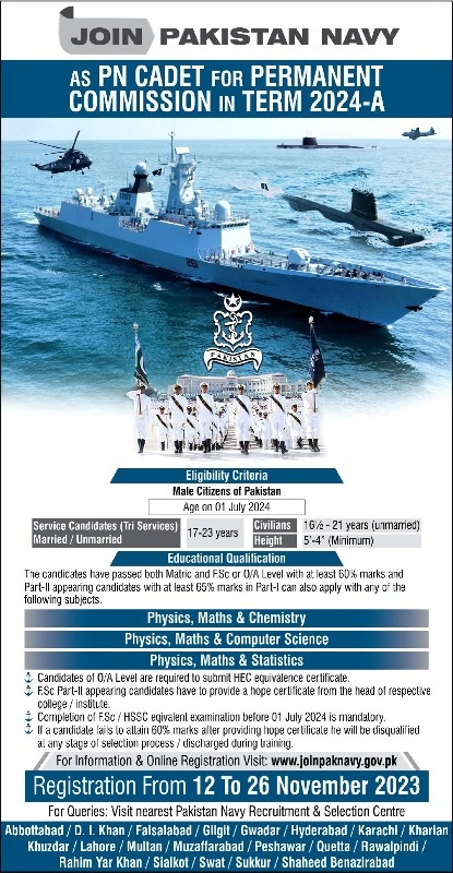 Pak Navy PN Cadet Registration Slip 2024