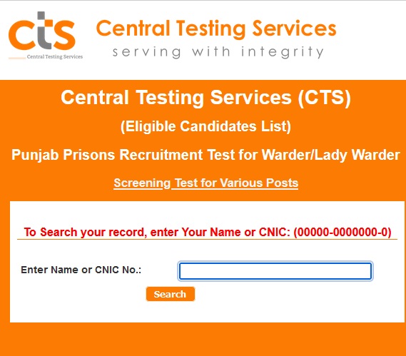 Punjab Jail Police CTS Result Merit list
