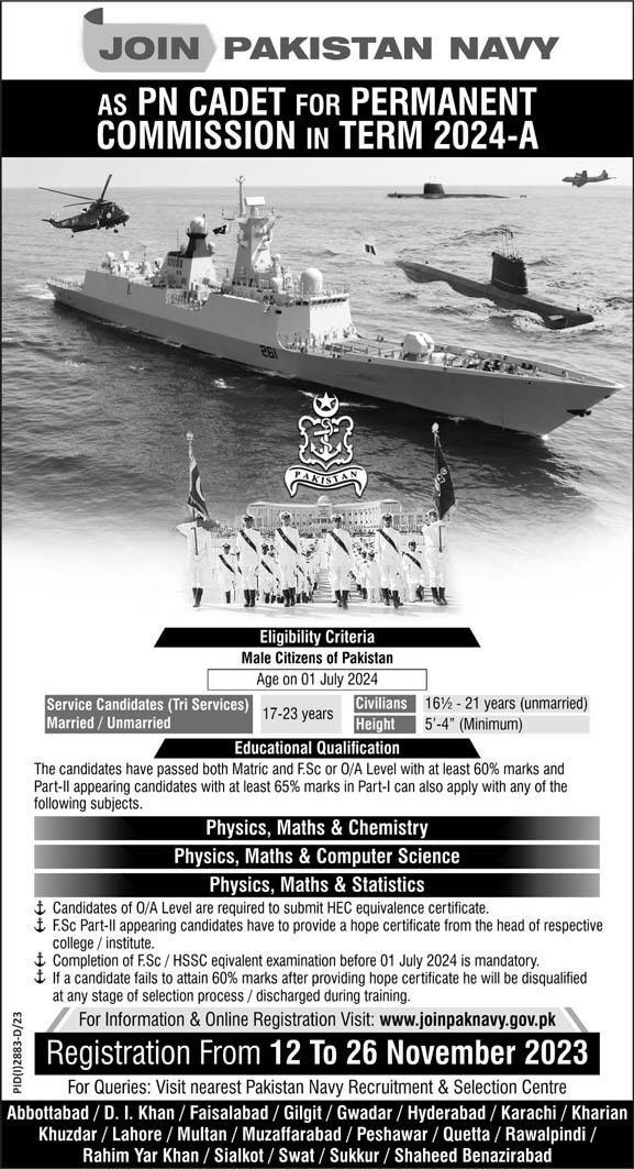 Join Pak Navy as PN Cadet 2024 Permanent Commission 
