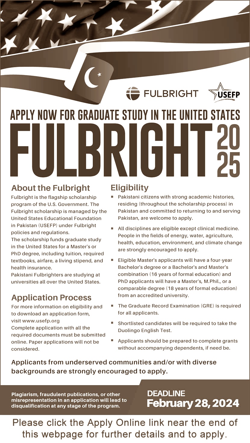 USEFP Fulbright Scholarship 2025 Apply Online