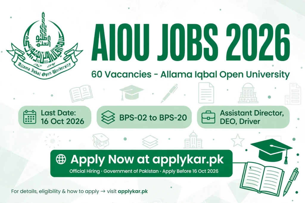 AIOU Jobs 2026: 60 Vacancies, Apply by 16 October