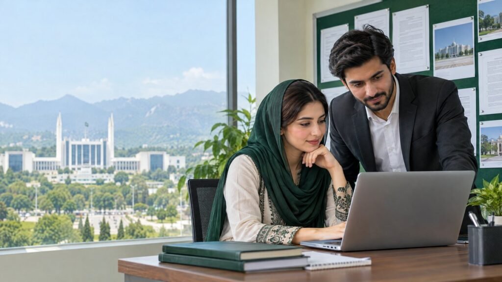 Pakistani job seekers reviewing government job opportunities in Islamabad