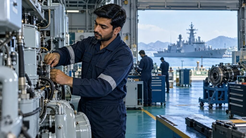 Pakistan Navy civilian technical assistant in an engineering workshop