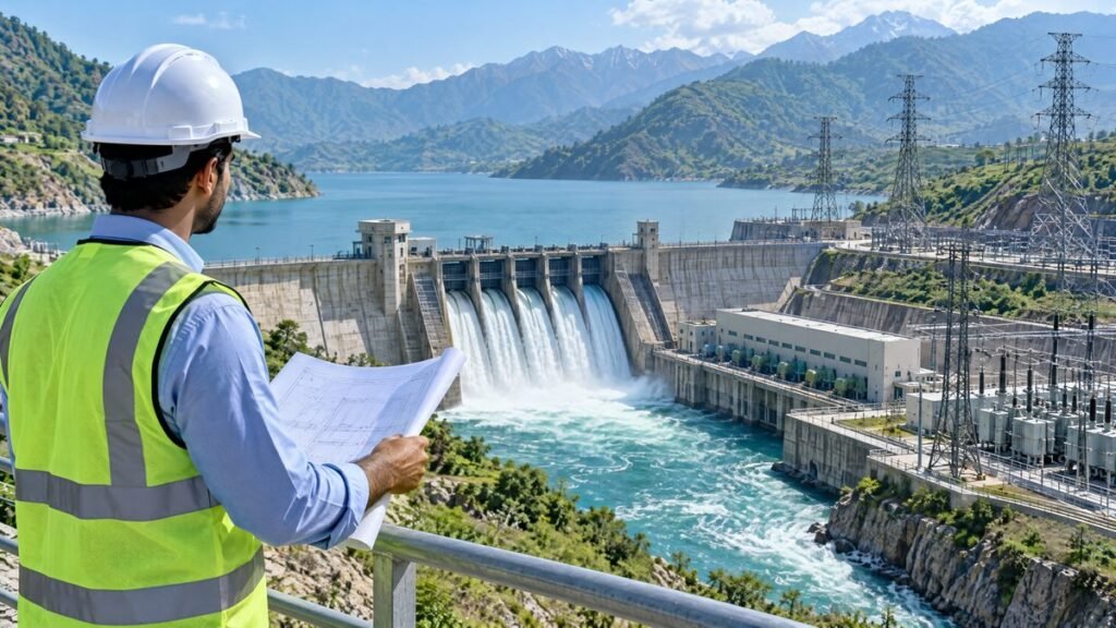 WAPDA junior engineer inspecting hydroelectric infrastructure